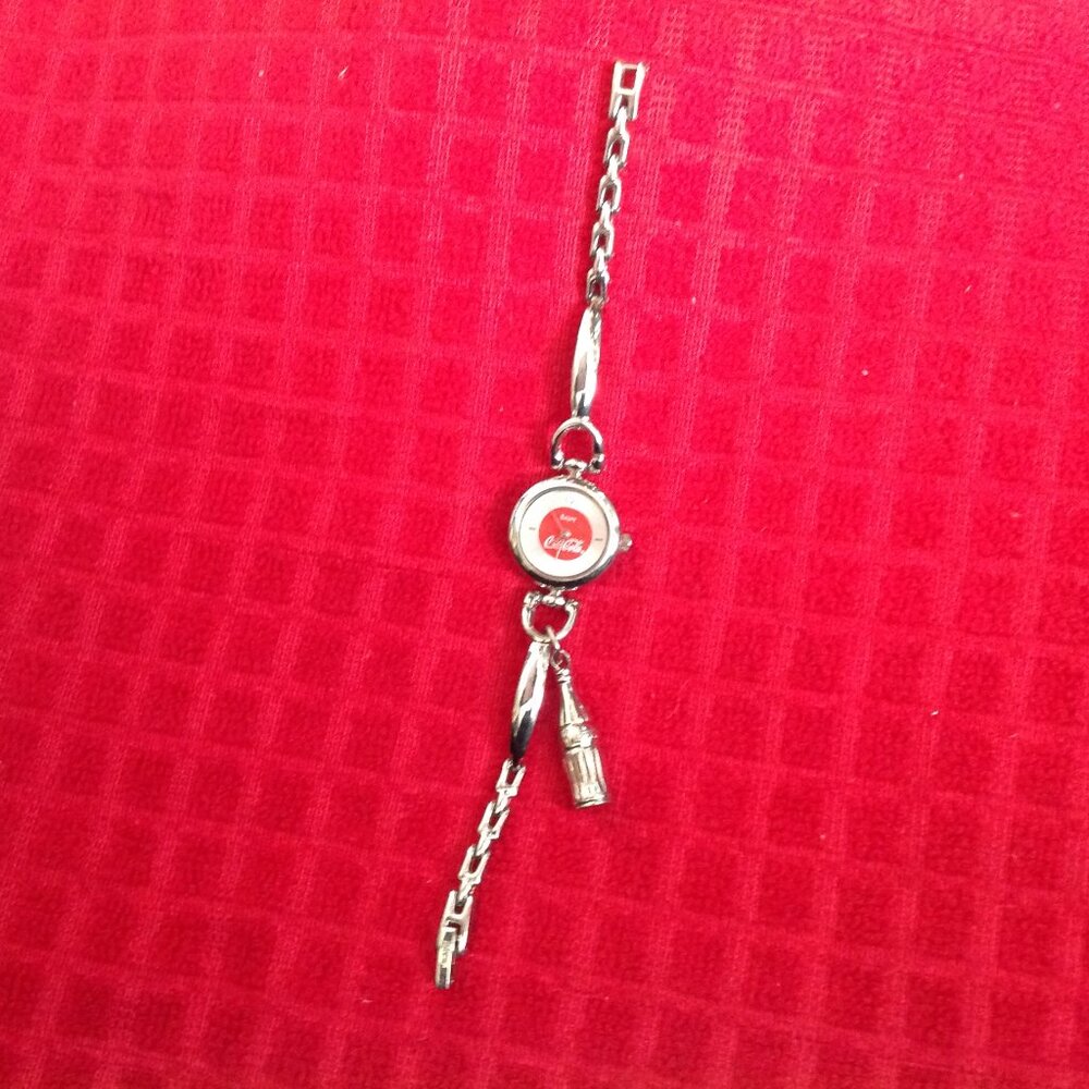 Vintage Ladies Coca Cola Wrist Watch w Coke Bottle Charm